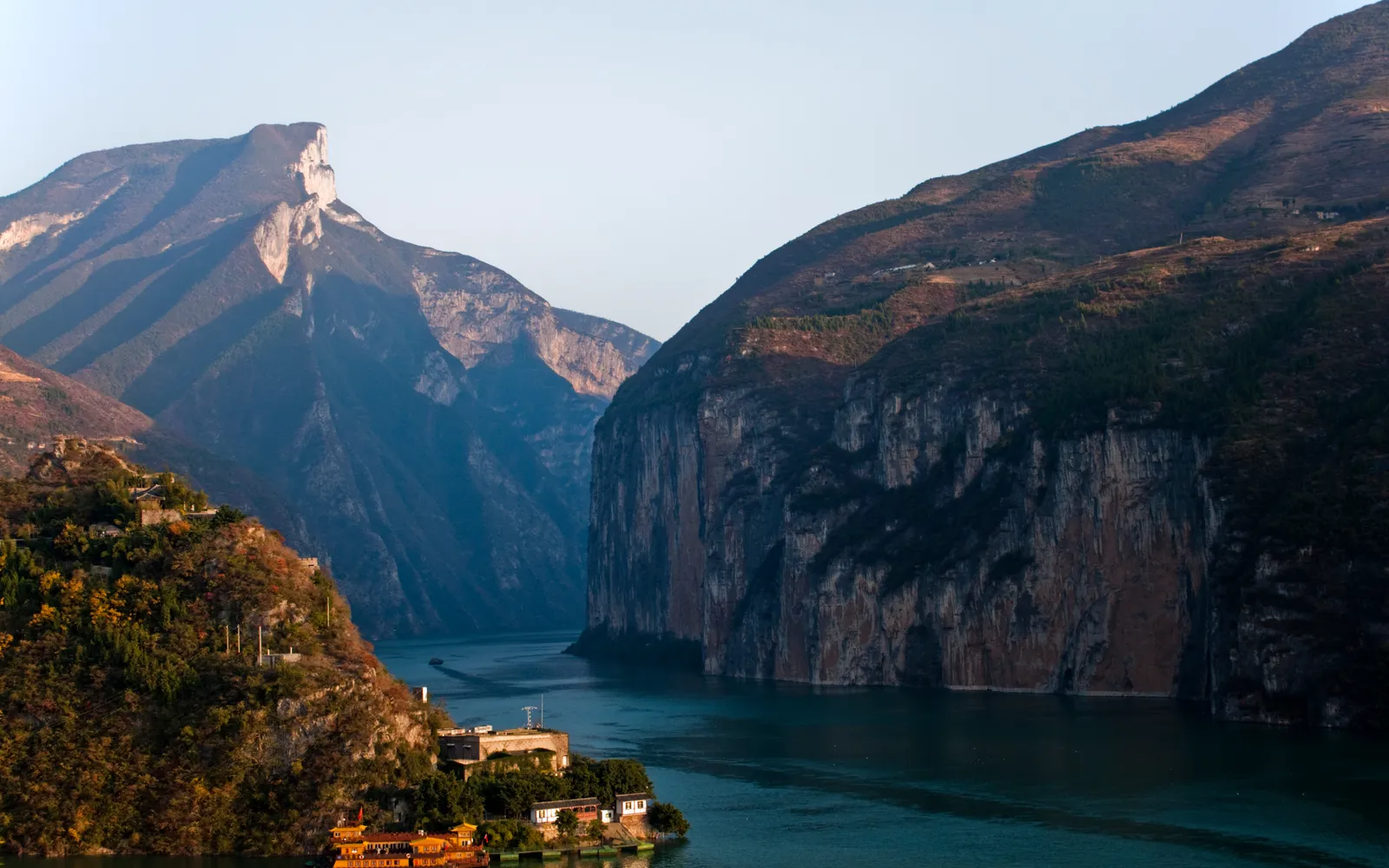 The Yangtze River flowing through the steep cliffs of the Three Gorges in China