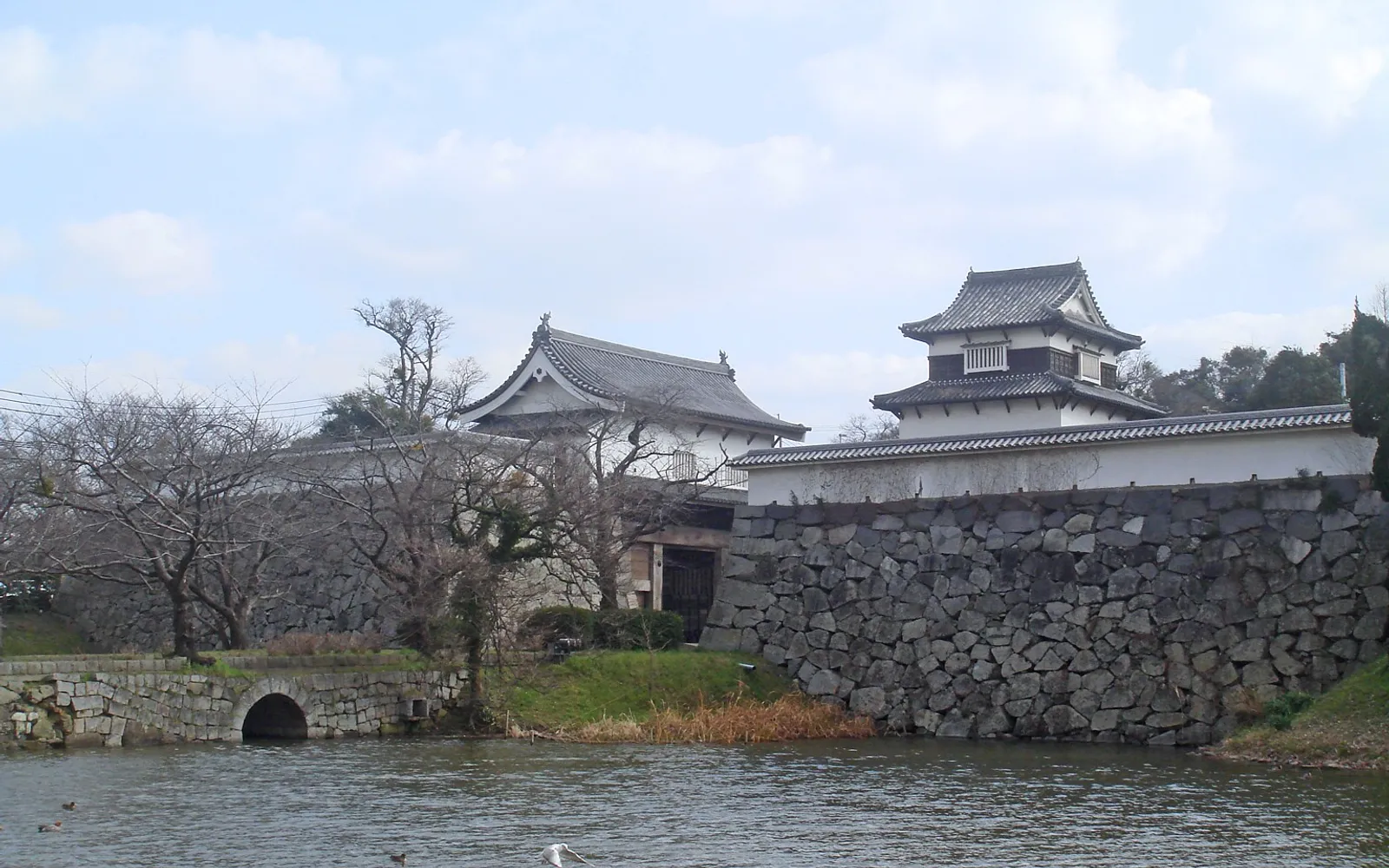Stone walls and surviving watchtower of Fukuoka Castle in Maizuru Park