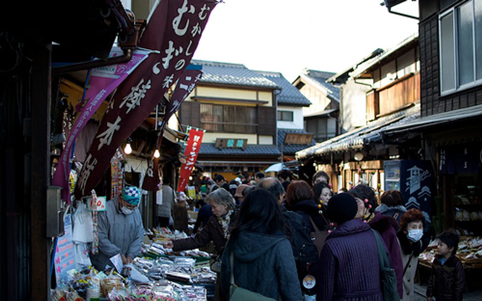 The narrow lane of Kashiya Yokocho lined with traditional Showa-era sweet shops in Kawagoe