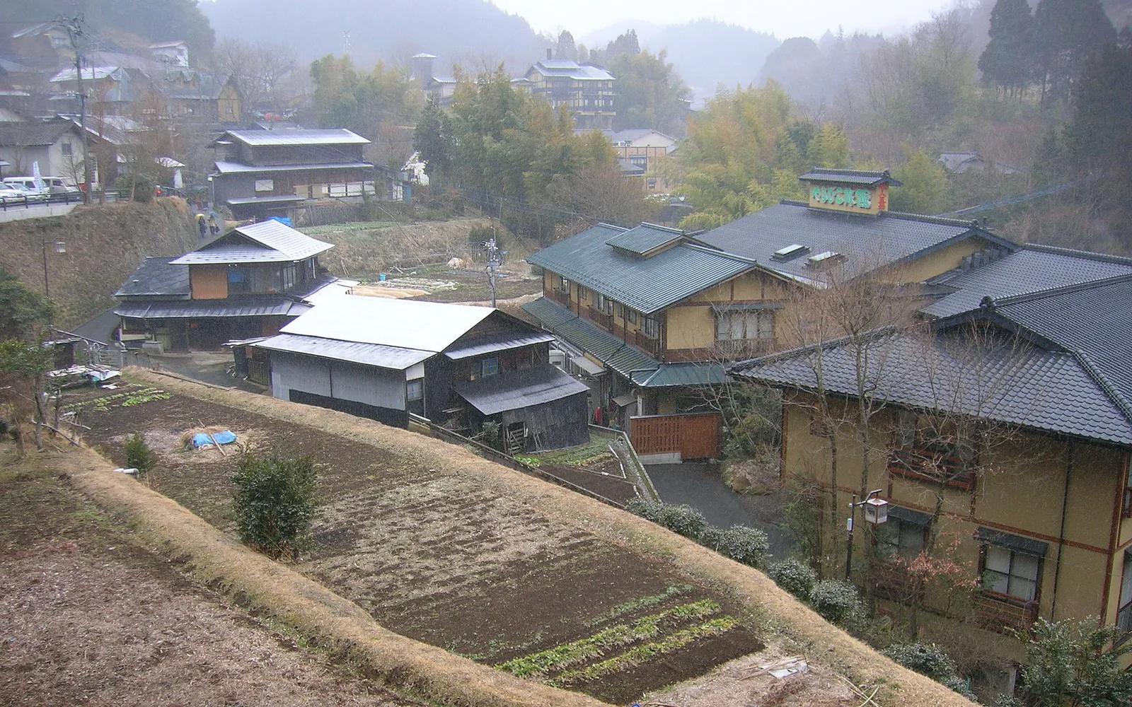 Kurokawa Onsen village nestled in a forested valley