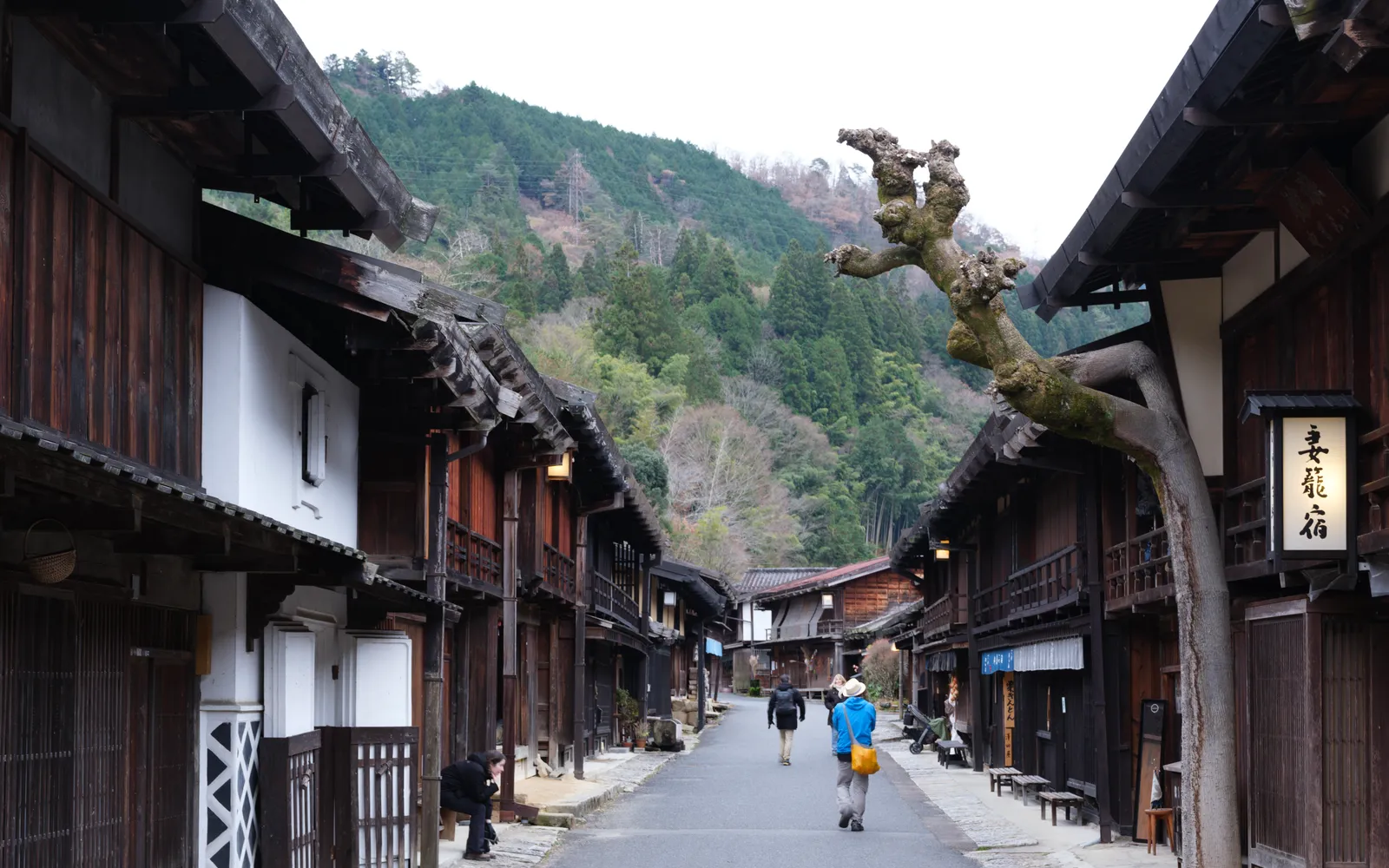 Stone-paved lane through Tsumago-juku village on the Edo-period Nakasendo highway