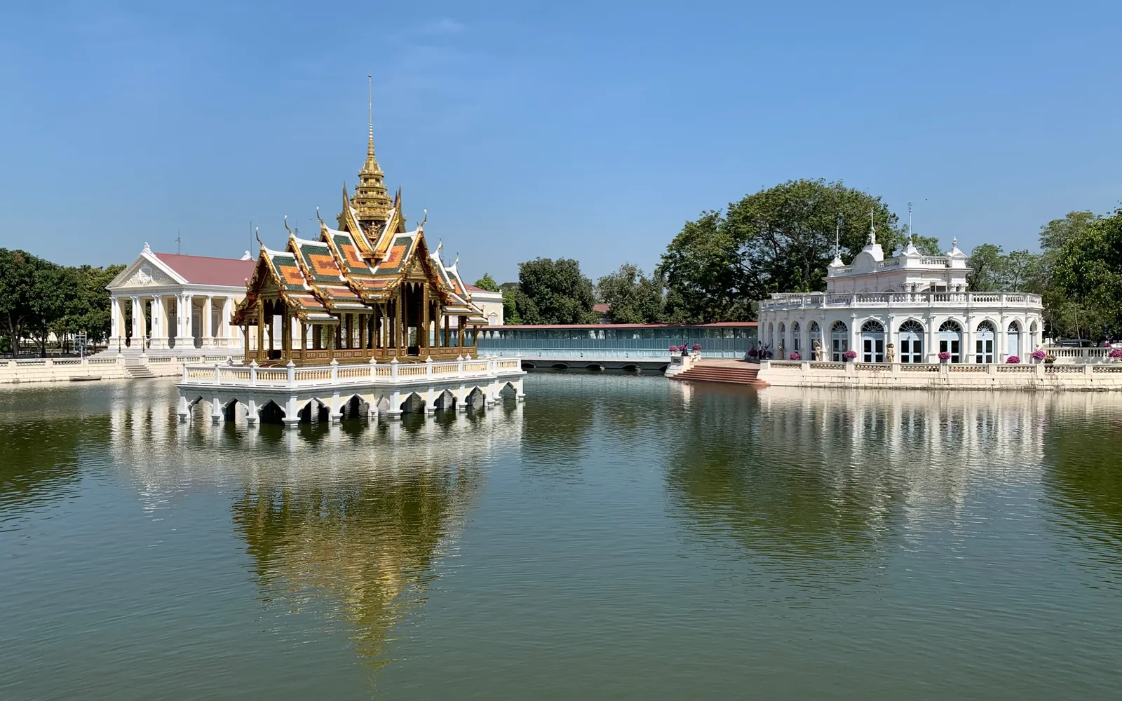 Aisawan Thiphya-Art pavilion in the lake at Bang Pa-In Royal Palace, Phra Nakhon Si Ayutthaya