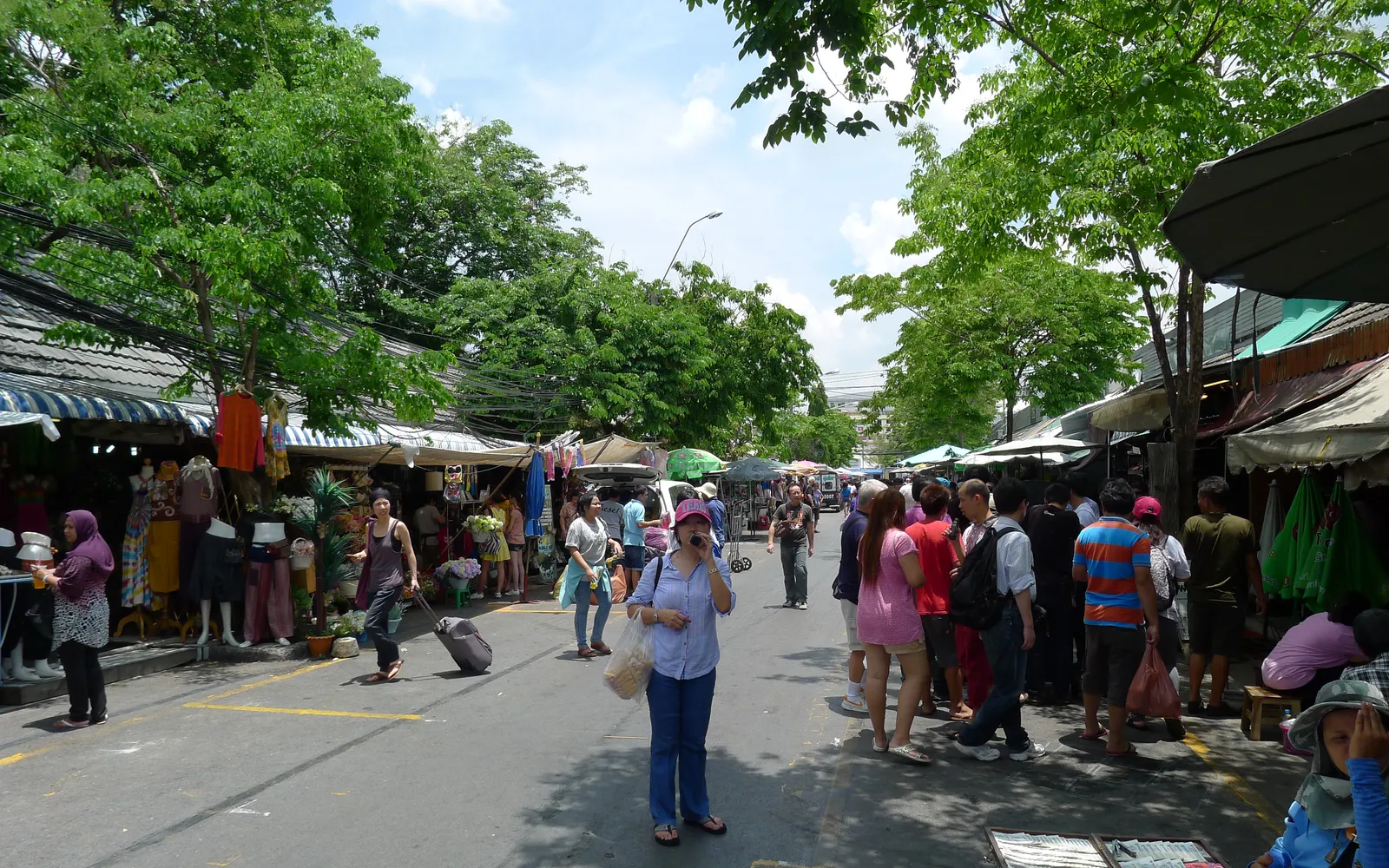Chatuchak Market seen from above, narrow lanes running between thousands of stalls — the largest market in Asia